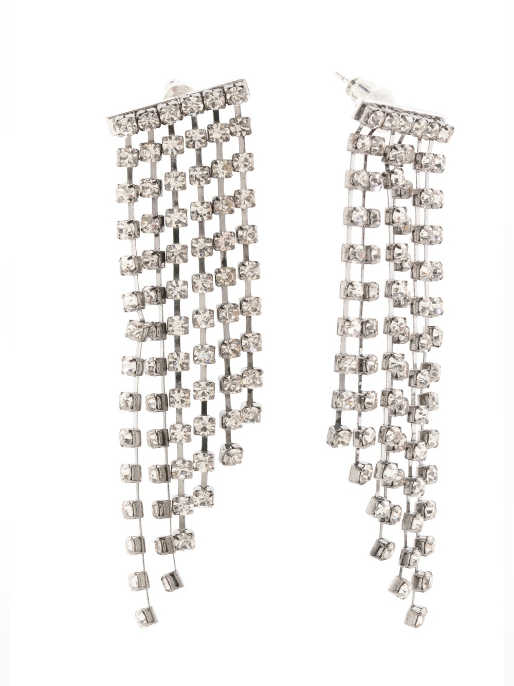 Silver Crystal Fringe Drop Earrings